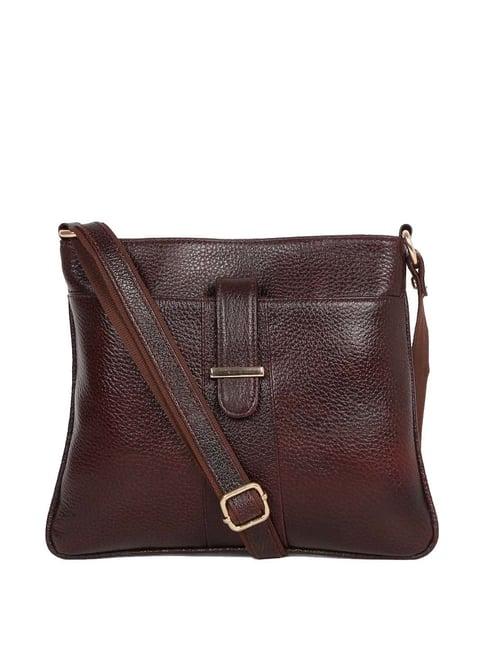 teakwood leathers brown solid medium sling handbag