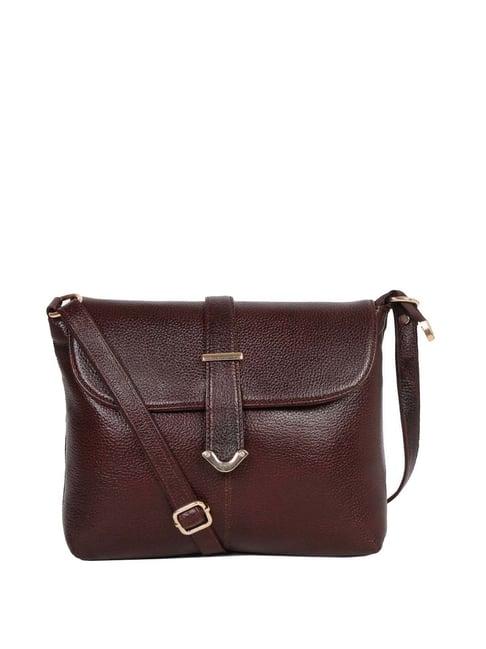 teakwood leathers brown solid medium sling handbag