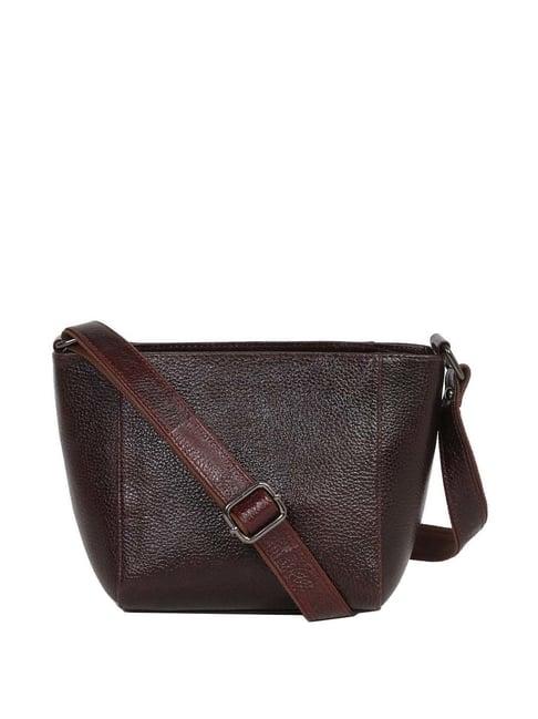 teakwood leathers brown solid medium sling handbag