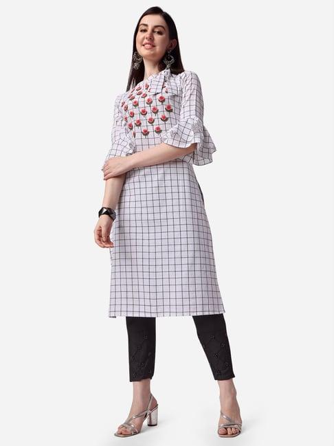 berrylicious white cotton check kurta