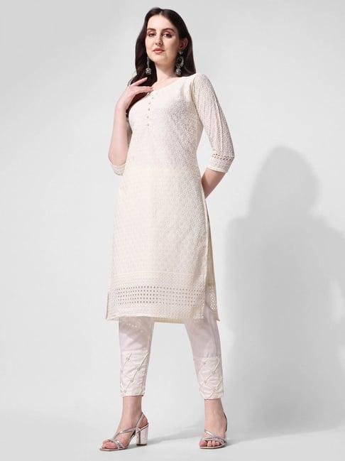 berrylicious off white embroidered kurta pant set