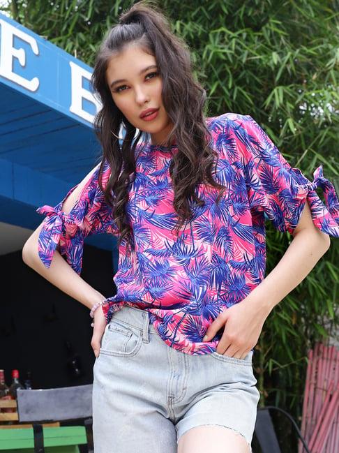 sera fuchsia & blue printed top