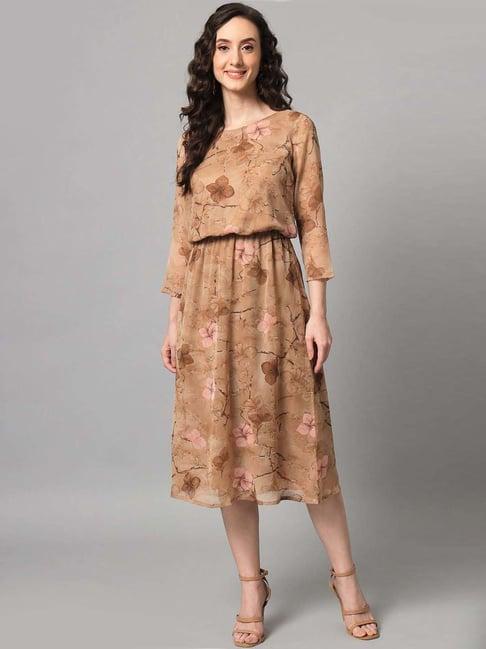 purys brown printed a-line dress