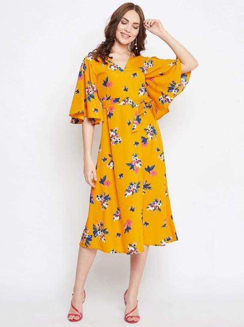 purys mustard printed a-line dress