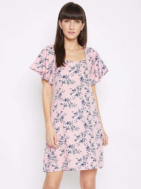 purys pink & blue printed a-line dress