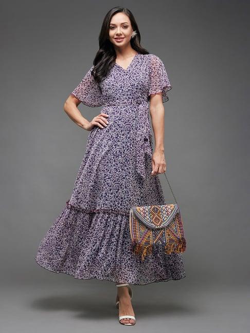 miss chase purple floral print maxi dress