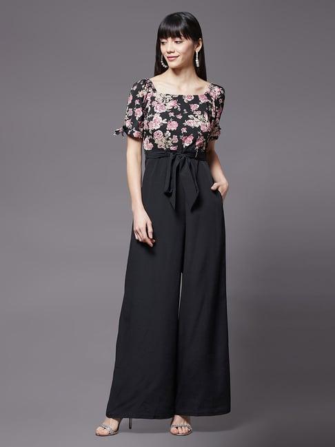 miss chase black floral print jumpsuit