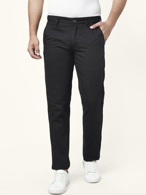 yu by pantaloons black cotton slim fit trousers