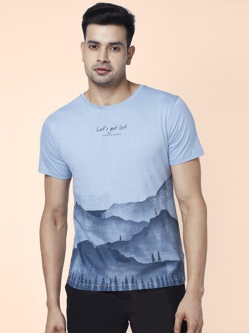 urban ranger by pantaloons sky blue cotton slim fit printed t-shirt