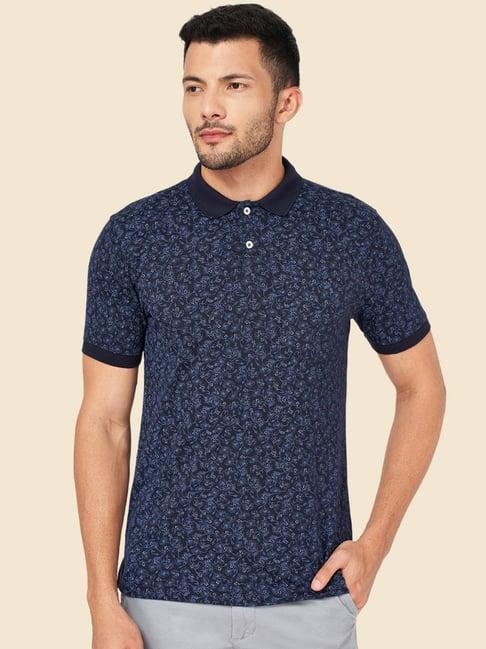 byford by pantaloons navy slim fit printed polo t-shirt