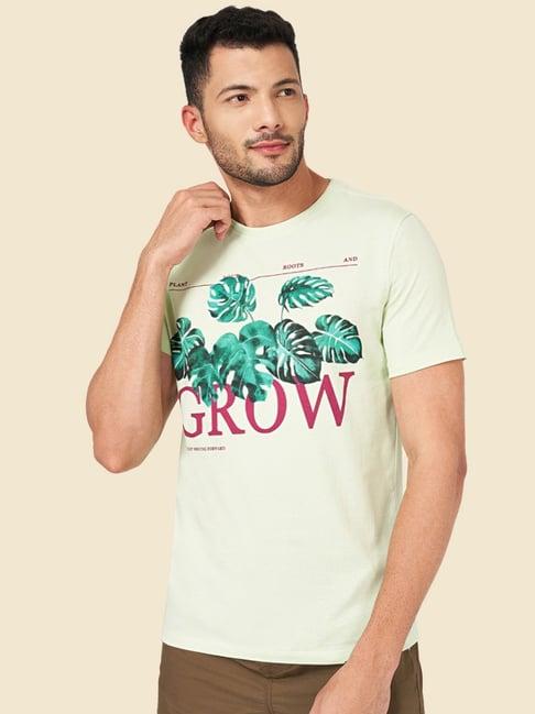 urban ranger by pantaloons mint green cotton slim fit printed t-shirt