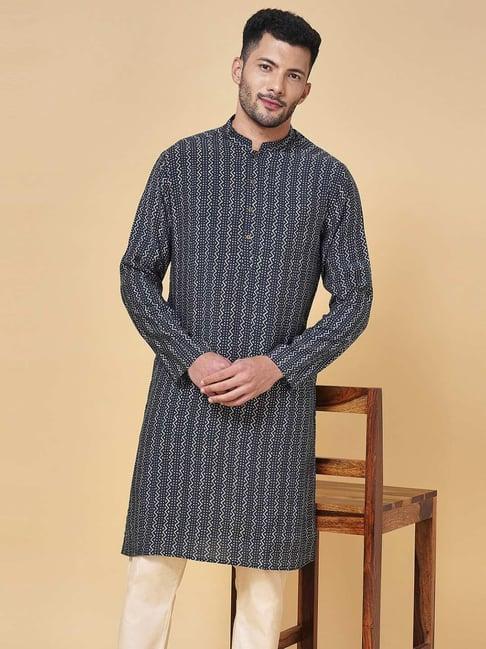 yu by pantaloons blue cotton regular fit printed kurtas