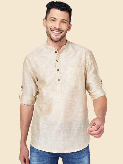 yu by pantaloons natural beige regular fit self pattern short kurtas