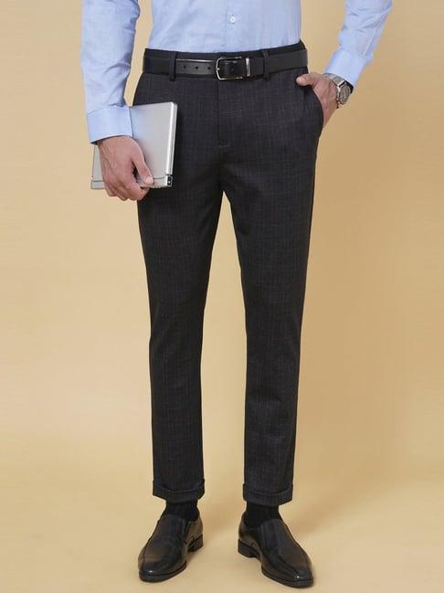 byford by pantaloons dark grey regular fit printed trousers