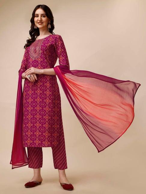 berrylicious pink chanderi embroidered kurta with pants & dupatta