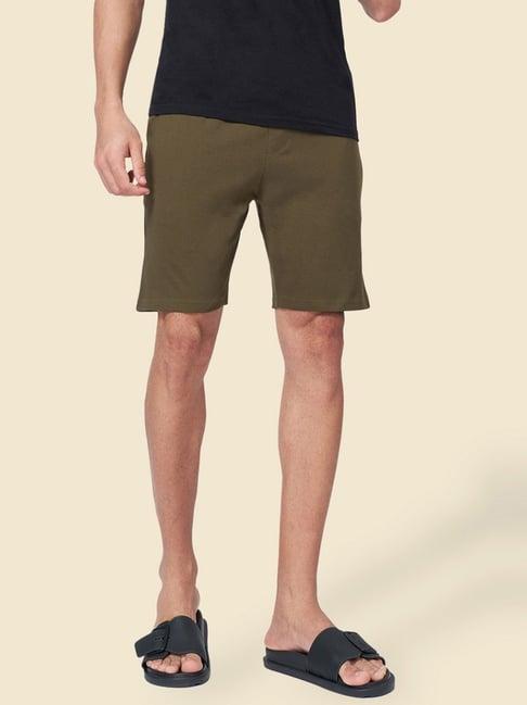 ajile by pantaloons olive cotton slim fit lounge shorts