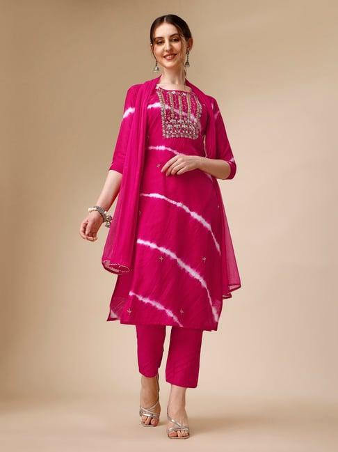 berrylicious pink chanderi embroidered kurta with pants & dupatta