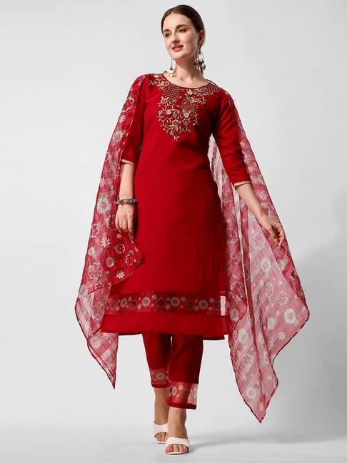 berrylicious pink chanderi embroidered kurta with pants & dupatta