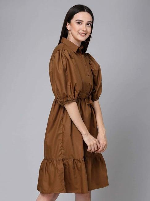 style quotient brown cotton a-line dress