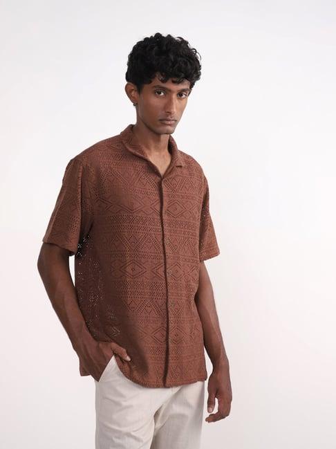 eta mens by westside solid rust-colored resort fit shirt