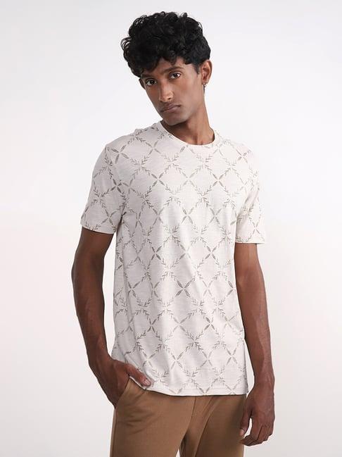 eta mens by westside printed stone-colored slim fit t-shirt