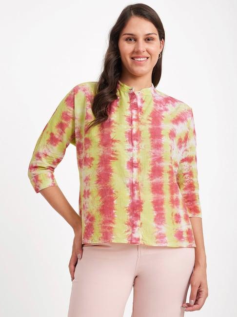 pink fort green tie-dye top