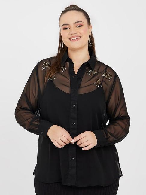 styli plus embellished chiffon sheer shirt