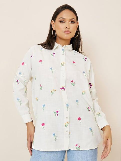 styli all over embroidered linen look longline shirt