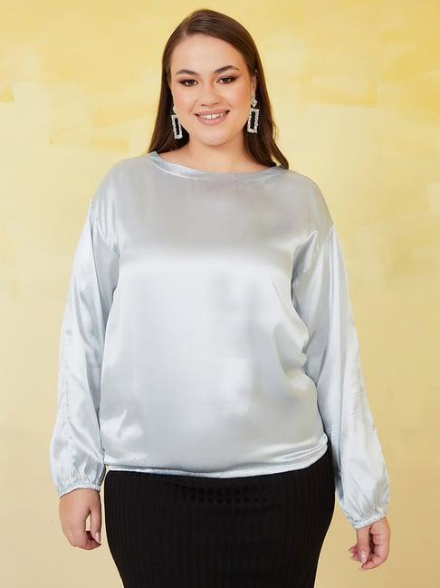 styli plus elasticated hem satin round neck top