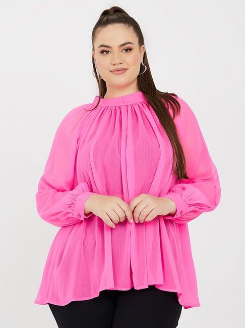 styli plus sheer high neck tie back blouse