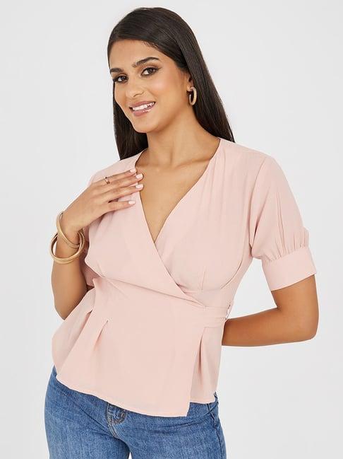 styli pink v neck wrap top