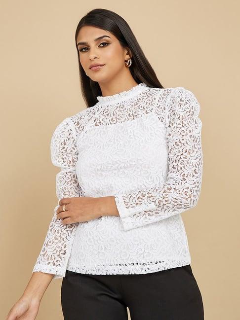 styli all over lace high neck blouse