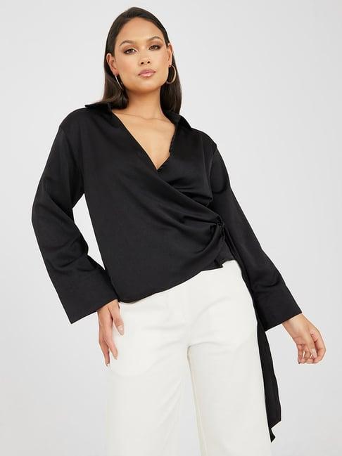 styli black v neck wrap top