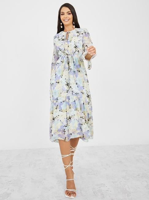 styli multicolored floral print a-line dress