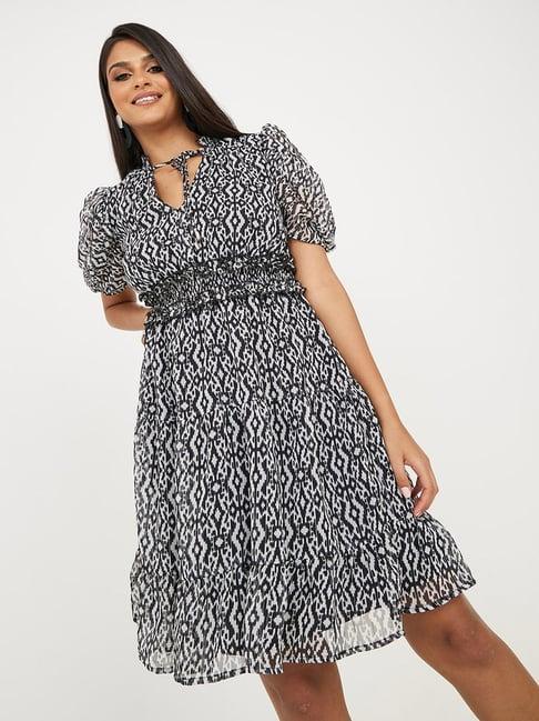 styli black printed a-line dress