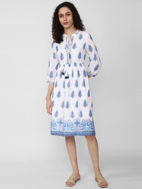 van heusen white cotton printed a-line dress