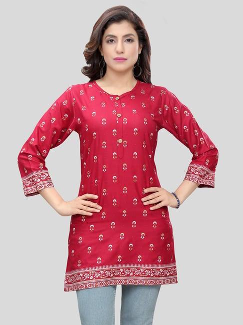 saree swarg red printed a line short kurti