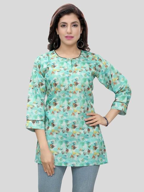 saree swarg green printed a line short kurti