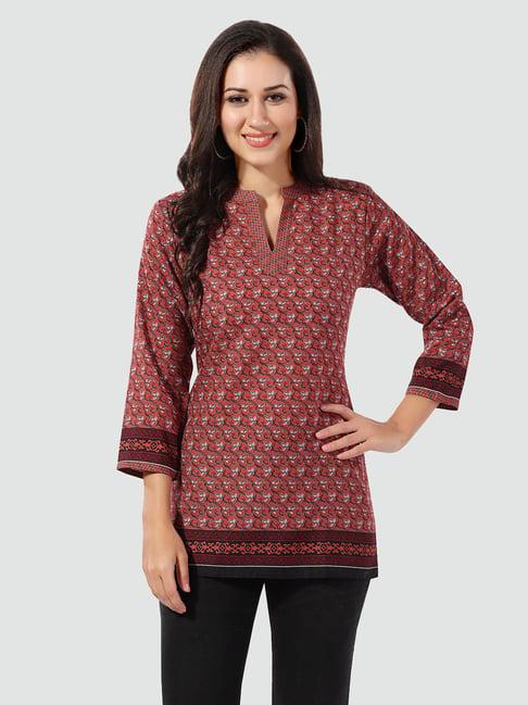 saree swarg rust printed a line short kurti