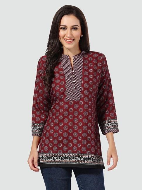 saree swarg maroon printed a line short kurti