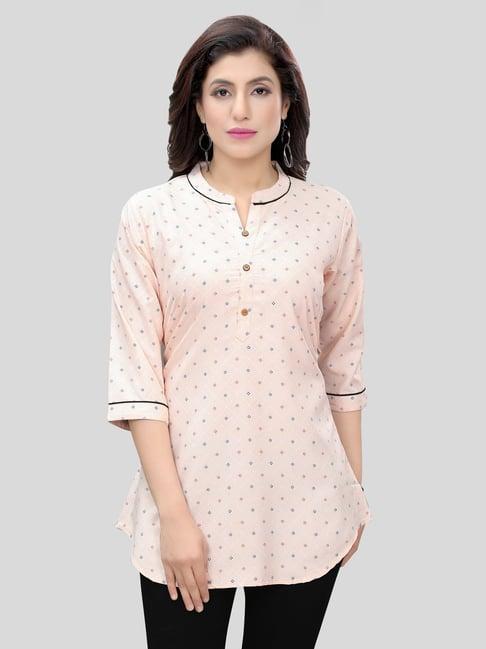 saree swarg peach printed a line short kurti