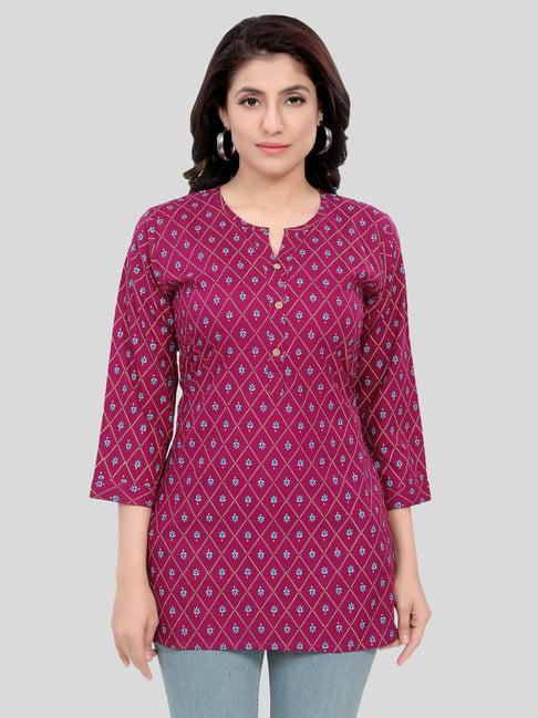 saree swarg purple printed a line short kurti