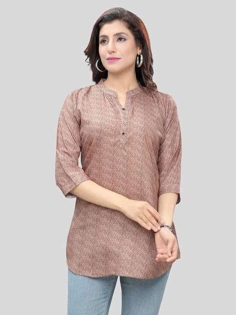 saree swarg brown printed a line short kurti