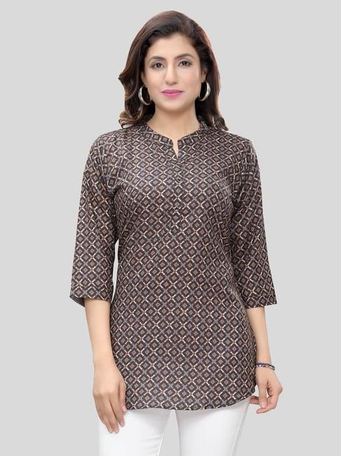 saree swarg black printed a line short kurti