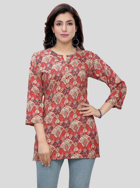 saree swarg red printed a line short kurti