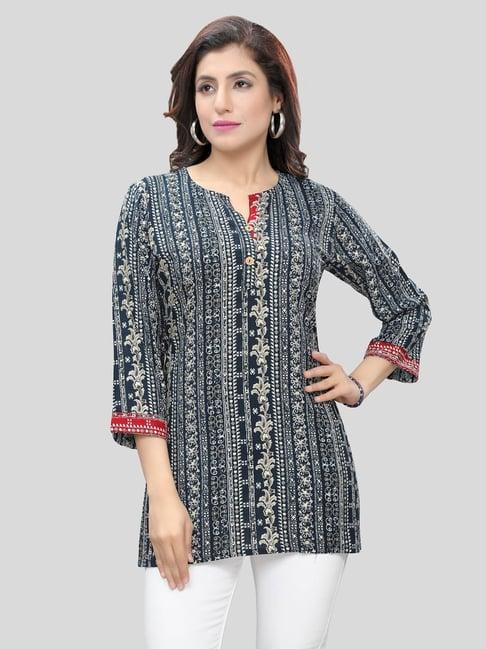 saree swarg navy printed a line short kurti