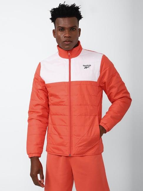 reebok orange regular fit colour block quilted jacket