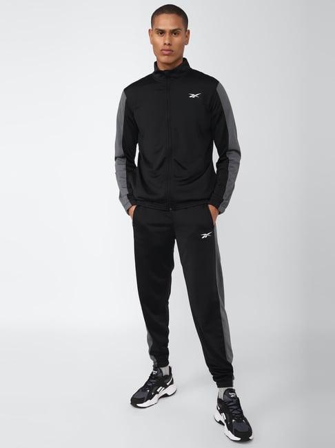 reebok black regular fit tracksuit