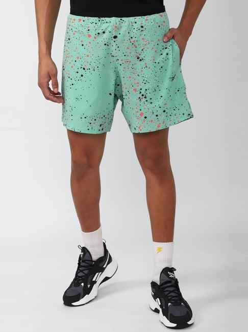 reebok green regular fit printed shorts