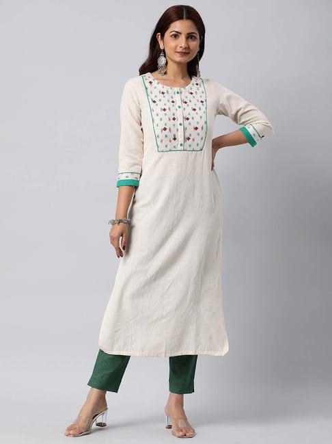 kami kubi light beige embroidered straight kurta